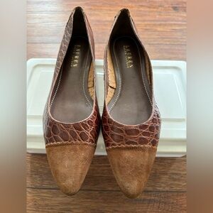 Lauren Ralph Lauren Brown Croc Embossed Suede Cap Toe Pump Size 7 Made in Brazil